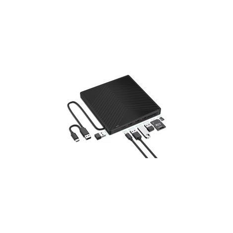 Lector de CD/DVD externo y grabadora de CD ultradelgada (interfaz USB 3.0), equipado con 4 puertos USB y 2 ranuras para tarjetas TF/SD, compatible con portátiles, Mac y PC (Windows 11/10/8/7) - Crezuo