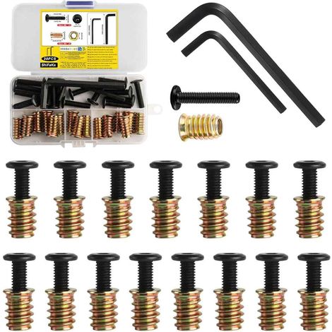 Insert Fileté Bois - M6 x 20 mm - Vis de Connexion M6 x 25 mm - Pour Assemblage Meubles en Bois - Lot de 30 Pièces avec 2 Clés
