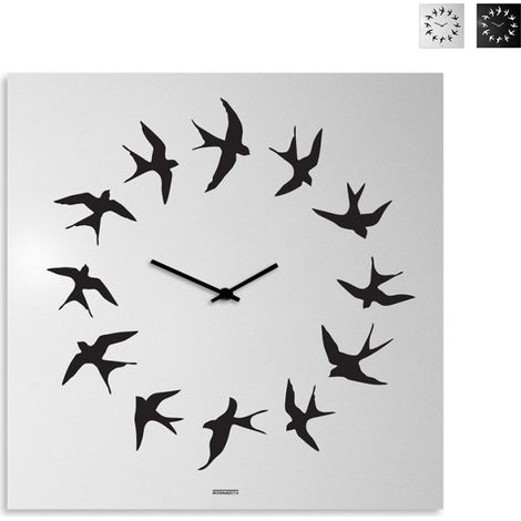 Horloge murale carrée 50x50cm design moderne hirondelles Flock - Gris (1/5)
