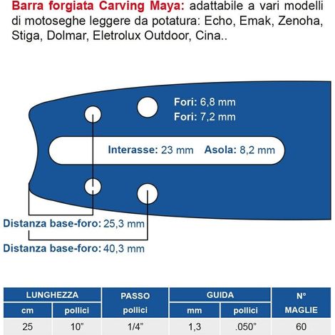 Barra forgiata Carving 25 cm - 10" passo 1/4", spessore 1.3 mm - .050" 60 maglie 452723