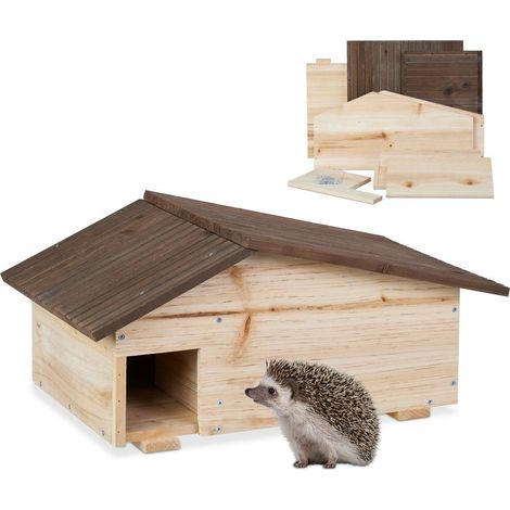 Abri pour hérisson en bois de pin 2 parties avec fond Dimensions H x L x P : 24 x 46 x 33,5 cm Quartier d’hiver résistant aux intempéries (1/5)