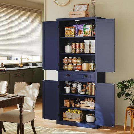 Küchenschrank mit Türen und Regalen, Vorratsschrank blau, Esszimmerschrank (1/5)