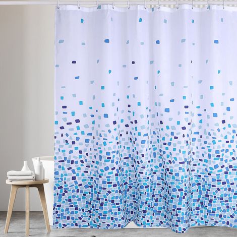 (Motif mosaïque - bleu, paquet individuel1） Rideau de douche, lavable, résistant à la moisissure 180 x 180 cm, polyester (1/5)