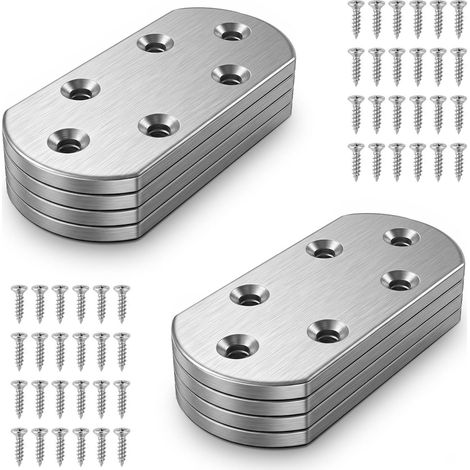 Lot de 8 connecteurs plats en acier inoxydable - Plaque perforée en métal - Connecteur en bois - Fer plat - Angle plat - Plaque de montage - Fer plat perforé pour plaque de jonction - Avec vis (85 x (1/5)