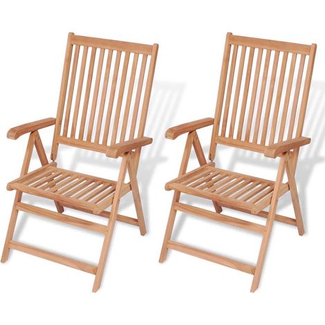 Fauteuils pliants inclinables, 2 pièces, en teck massif vidaXL (1/5)