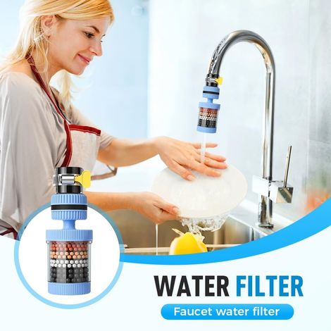 Filtres de robinet pour une eau de qualité supérieure, nouveau filtre à eau de robinet 2025, filtre à charbon actif durable pour eau potable, filtre à eau domestique facile à installer (bleu) (1/4)