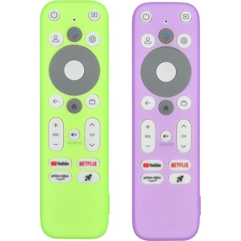 Lot de 2 coques de protection en silicone pour télécommande universelle Android TV 4K UHD Stick TV Box Télécommande pour Onn XNANO 100024646 (silicone, vert vif et violet vif) (1/5)
