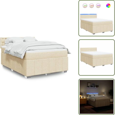 The Living Store Boxspringbett mit Matratze Creme 140x200 cm Stoff - Matratze (1/5)