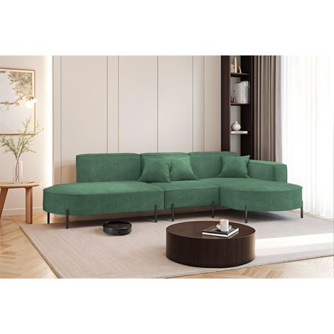 Ecksofa Designersofa VALENCIA in Stoff Noel Grün Ottomane Rechts (1/2)