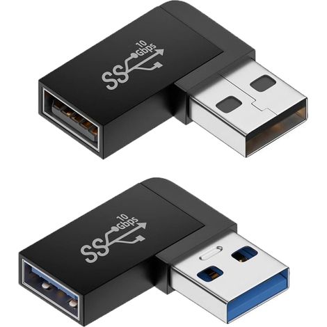 USB 3.2 90 degrés(Paquet de 2), 10 Gbps Angle Gauche et à Angle Droit USB A mâle vers USB 3.2 Femelle coupleur d'angle, convertisseur de Charge Rapide OTG pour PC, Ordinateur Portable (1/5)