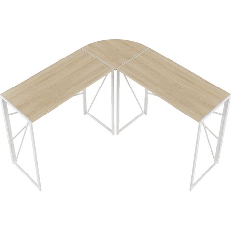 Escritorio esquinero en L de metal y MDF blanco efecto roble (1/5)