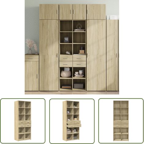 The Living Store Highboard Sonoma-Eiche 70x42,5x185 cm Holzwerkstoff - Sideboard - Hochschrank - Wohnzimmermöbel - Eiche Dekor - Holzwerkstoff (1/5)