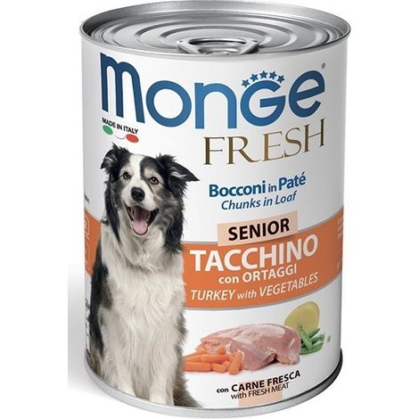 Monge Dog Fresh Senior Tacchino e Ortaggi - Monge Dog Fresh Senior Tacchino e Ortaggi - Lattina Da 400 Gr