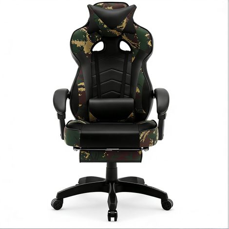 CHICFURN Silla de oficina ergonómica gaming 70x46x128 cm en polipiel negro multicolor (1/5)