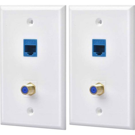 Lot de 12 Prises de Plaque Murale Coaxiale Ethernet avec 1 Port Cat6 et 1 Plaque Murale RJ45 Coaxiale Plaquée ou de Type F (1/2)