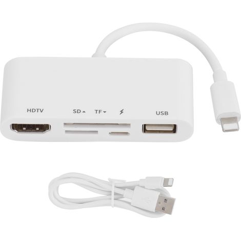 Chargeur Rapide 5-en-1 Hub OTG avec Lecteur de Carte TF pour iPhone X XR XS 11 Pro (1/5)