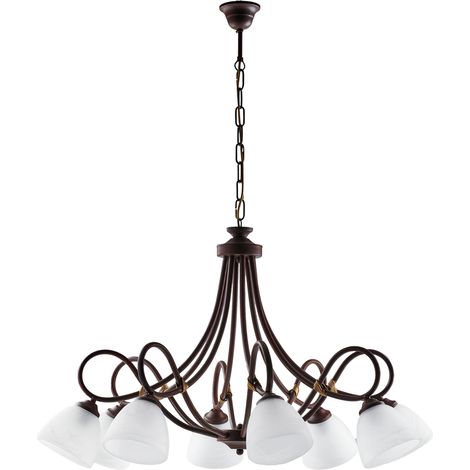 Lampadario 8 Luci Dallas Ferro Battuto Nero E Ruggine Vetro Bianco (1/3)