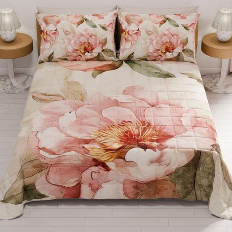 Couvre-lit d'été 220x260 cm 100 g/m² Double Face, Couette légère pour lit Une Place et demie, Printemps, Modèle Floral 20, 100% Fabriqué en Italie (1/5)