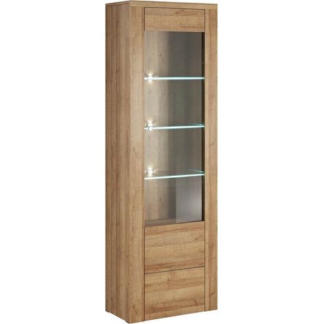 Estantería Salelbo 102, Riviera roble, Cerrable, Con puertas, Aglomerado laminado, Vidrio, Número de puertas: 1, Número de cajones: 0, 206x65x37cm (1/5)