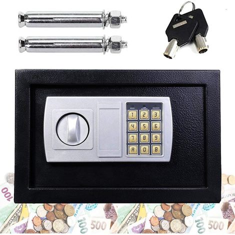 Digital Electronic Safe Box for Home Office Hotel Security Solid Steel with Keypad Lock and Spare Keys Secure 8.5L, Black