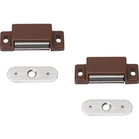 350056 Lot de 2 loqueteaux magnétiques marron Force de maintien de 3 kg Contreplaque fixe Montage facile Convient pour portes de (1/5)