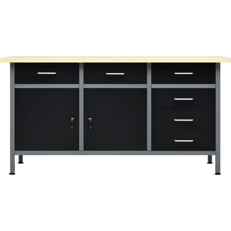 Banco de trabajo Mesa de trabajo para bricolaje taller banco de trabajo encimera oficina interior del hogar duradero estable 160 cm acero negro 020003680