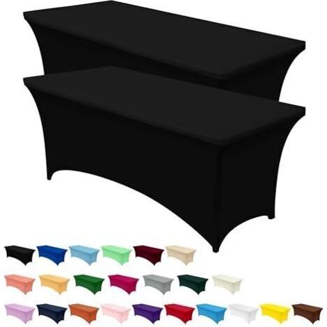 BUNTHAUS Nappe de Table Extensible [6 Pieds, 183 cm] Couverture de Table en Polyester et Spandex - Lavable en Machine et Infroissable (Lot de 2, Noir)