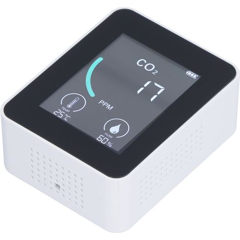 2-in-1-LCD-CO₂-Detektor, digitale Temperatur- und Feuchtigkeitsmessung mit Alarmfunktion, tragbar, Echtzeitüberwachung für Zuhause und Büro, Weiß (1/5)