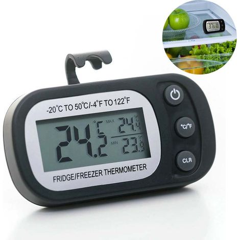 Lot de 2 thermomètres numériques réfrigérateur étanches avec écran LCD haute lisibilité, enregistrement max/min, crochet de suspension, thermomètre frigo congélateur précis pour cuisine maison et rest (1/5)
