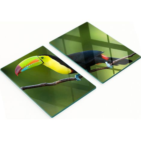 Juego de tablas de cocina de vidrio templado con dibujos de tucanes, 2 x 40 x 52 cm. (1/5)
