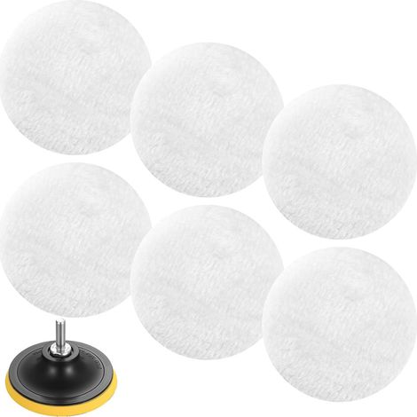 6 Pcs Kit Polish Voiture, Disques de Polissage en Laine 125mm, Tampon de Polissage pour Visseuses sans fil, Disque de Ponçage pour Ponceuses orbitales aléatoires + plaque de montage/broche (1/5)