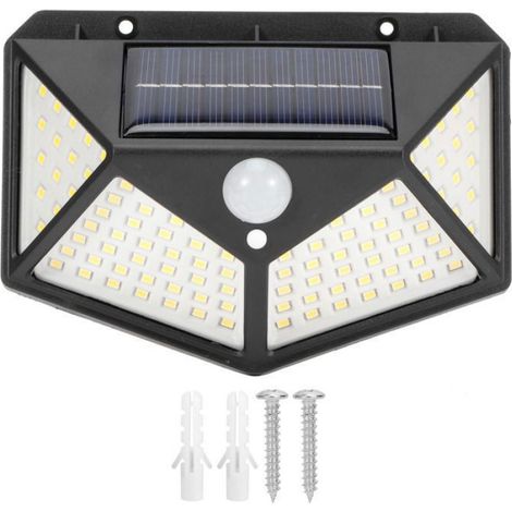 Applique Murale Solaire - 100 Led - Détecteur De Mouvement - Éclairage De Sécurité Extérieur - Jardin Rue Terrasse - 4 Côtés - 1 Pièce (1/5)