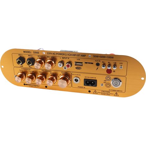 Carte amplificateur audio TPA3116 2.1 Bluetooth 5.0 USB réglage reverb 50W+50W+100W HiFi avec télécommande entrée AUX pour karaoké D900 prise US (1/5)