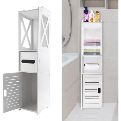 Armoire de toilette étanche blanche avec portes et stores-étagères fines et robustes, adaptées aux salles de bain, salons, couloirs, chambres (1/5)