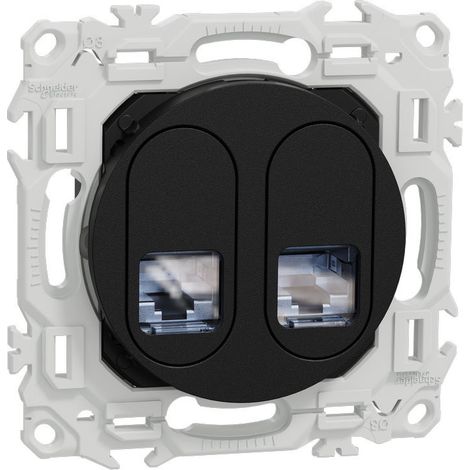 Prise double RJ45 Cat6 STP noire Odace (S940486) (1/3)