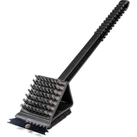 Brosse de gril en fonte 3 en 1 avec spatule et tampon de nettoyage pour gril à gaz ou à charbon,Brosse de nettoyage pour gril (1/5)