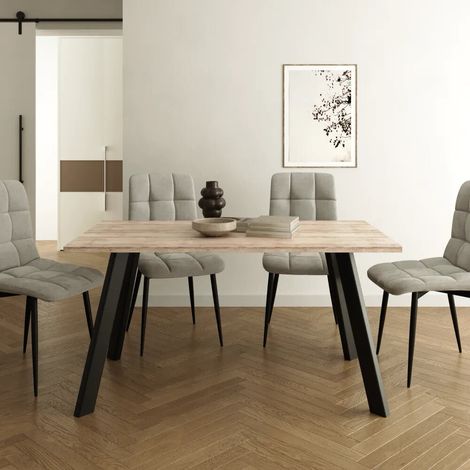 Tavolo rettangolare 140x80cm top im MDF 25mm rovere scuro e gambe in acciaio nero Isak (1/4)