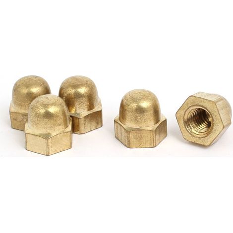 5pcs Écrou Borgne à filetage femelle M10 DIN1587 Écrou hexagonal à tête Dome ton laiton (1/3)