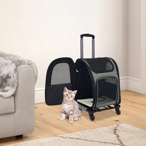 Sac pliant 2 en 1 pour chien, sac à dos + trolley deux fonctions, peut supporter jusqu'à 15 kg, sac extensible pour chat avec Design respirant, idéal pour les voyages et les excursions (gris) (1/5)