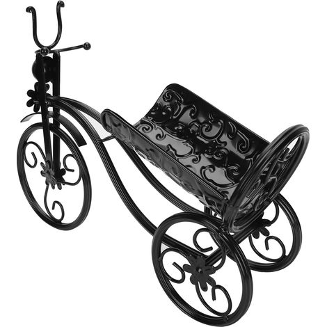 Porte-bouteilles de vin en forme de tricycle, support métallique décoratif pour comptoir de bar ou décoration intérieure - Noir
