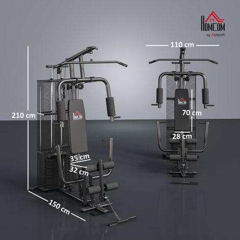 Station de musculation multifonctionnelle pour l'entraînement à domicile et en salle de sport, structure en acier, 150 x 110 x 210 cm, noire (1/5)