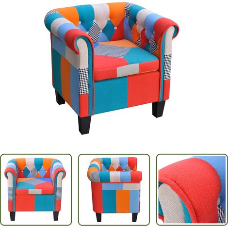 vidaXL Sessel für Schlafzimmer - Sessel mit Patchwork-Design Stoff (1/5)