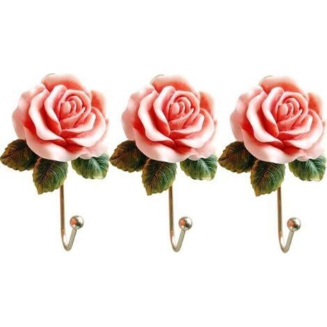 3er-Set Rosen-Wandhaken aus Kunstharz, kreative Blumenhaken aus Eisen zum Aufhängen von Mänteln/Hüten/Schlüsseln/Handtüchern/Handtaschen, Schlafzimmer-Wanddekoration (1/5)