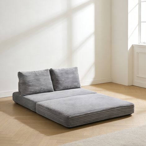 Canapé convertible 2 places en tissu, dossier amovible, sofa-lit multifonction design moderne, gris (1/5)