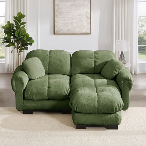 Sofá de 2 plazas (190x149x90 cm), modular en L, con otomana móvil, asiento acolchado, chenilla, verde (1/5)