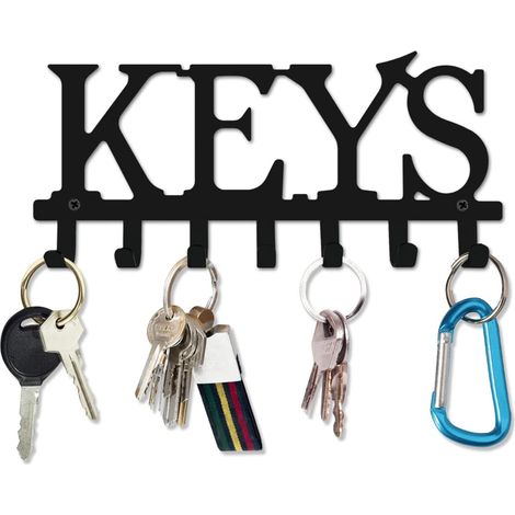 KEYS Wall Key Chain 7 Hooks Decorative Easy Assembly Alloy Steel Black Key Holder Wall Hook Decor Key Holder Organizer Hanger 10.5X25CM (1/5)