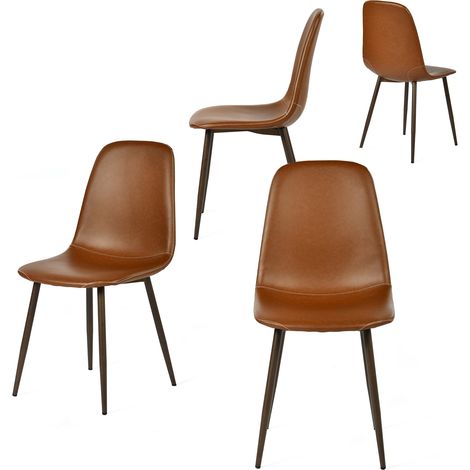 Meubles Cosy Set 4 Sedie da pranzo Charlton PU - stile scandinavo, rivestimento PU marrone, gambe in metallo effetto legno noce scuro