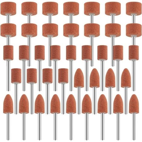 Jeu de 42 Meules en Oxyde d'Aluminium Mèches de Ponçage avec Tige de 1/8" Compatible avec Dremel pour Meulage, Polissage Ébarbage métaux (1/5)
