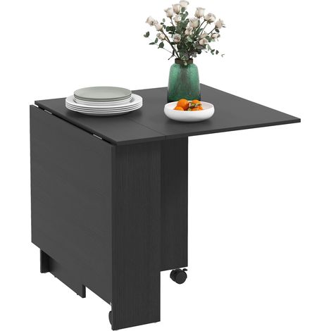 Table pliante noire 6 personnes avec 2 rallonges, plateaux et roulettes (1/5)