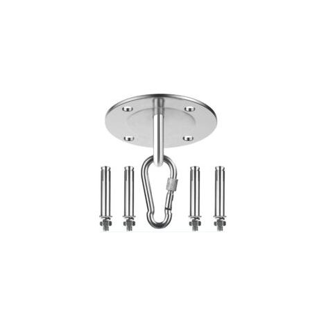 Gancio da soffitto in acciaio inox, portata fino a 400 kg, ideale per appendere sacchi da boxe o sedili sospesi.